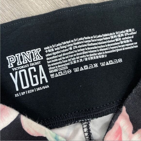 Pink by Victoria’s Secret Tropical Print Mesh Stripe Leggings Black Pink XS - Picture 9 of 9